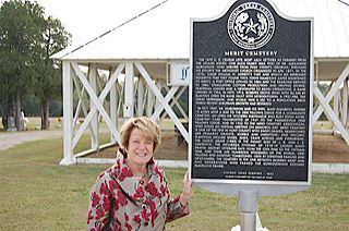 Carol Taylor, author, lecturer, genealogist, local historian, following the dedication of a Texas Historical Marker at the Merit Cemetery in rural Hunt County.