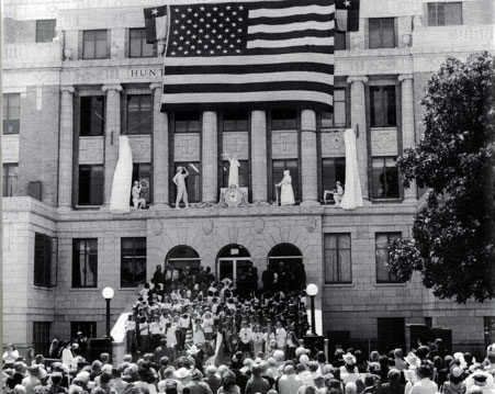 In 1996, the newly renovated Hunt County Courthouse was rededicated. The Hunt County Historical Commission recreated the "living statuary" of 1929 dedication for sesquicentennial celebration